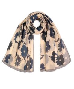 szary cienki szal damski lekki w kwiaty