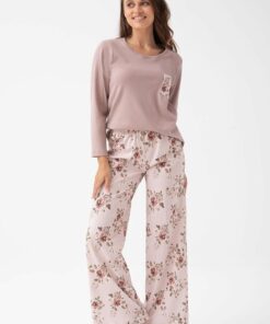 Alternative view of Piżama damska Luna 348 długa bawełniana Beż w kwiaty