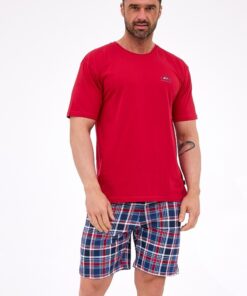 Piżama męska Cornette krótkie rękawy i krótkie spodnie bordo