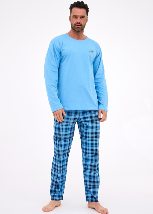 Piżama męska Cornette długie rękawy i długie spodnie błękitna - obrazek 2