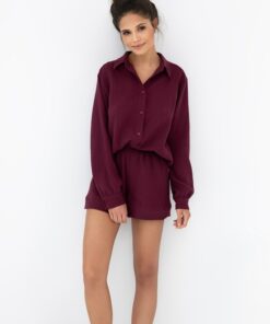 buraczkowa piżama damska muślinowa rozpinana lekka bawełna