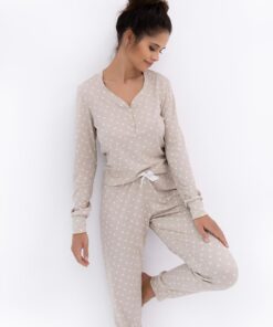 Alternative view of Piżama damska ciepła Sensis Calliope długa w kwiatki beżowa