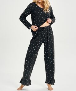 długa czarna piżama damska