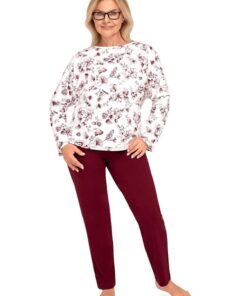 piżama martel długi rękaw bordo ecru