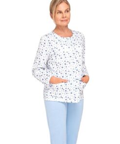 rozpinana piżama damska dla babci biało błękitna