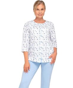 Piżama damska 3/4 Martel Maria II 201 rozpinana Listki błękit