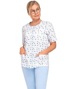 Piżama damska krótka Martel Maria I 200 rozpinana Listki błękit