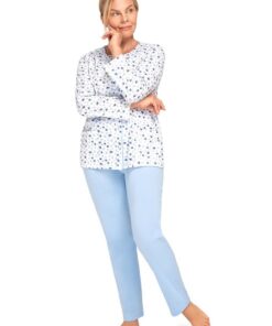 Alternative view of Piżama damska długa Maria III 202 Rozpinana Listki błękit