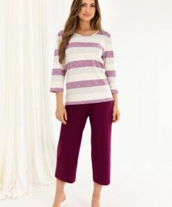 Piżama damska Regina 719 z rękawem 3/4 paski fioletowa