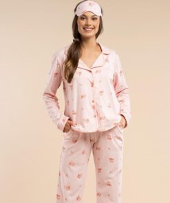 elegancka różowa piżama damska rozpinana na guziki