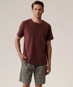 Piżama męska Atlantic krótkie spodenki wino szary