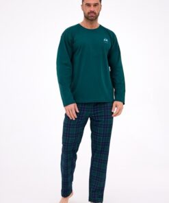 ciemno zielona długa bawełniana piżama męska cornette