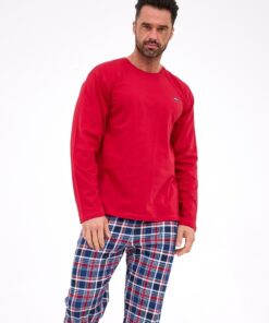 Piżama męska Cornette z długimi rękawami granat bordo