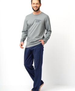 Alternative view of Piżama męska Key długie rękawy szaro granatowa