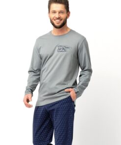 długa piżama męska granatowo szara