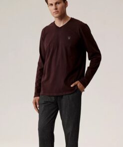 elegancka bordowo czarna piżama meska długi rękaw