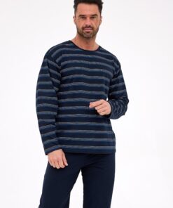 Piżama męska Cornette z długimi rękawami Bawełniana granatowa