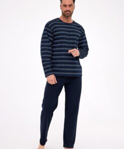 piżama męska długie rękawy granatowa paski