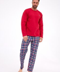 piżama męska z długimi rękawami granat bordo