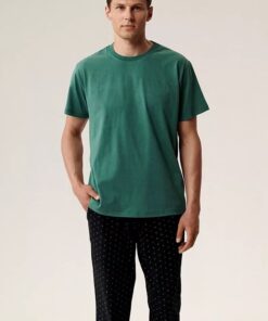 Piżama męska Atlantic krótki rękaw długie spodnie zielono czarna