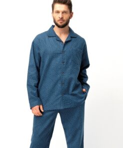 Piżama męska Flanelowa Key MNS 815 B25 długa elegancki granat