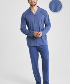 Alternative view of Piżama męska Taro Darek z długim rękawem rozpinana niebieska