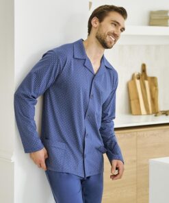 piżama męska długa rozpinana koszula z długim rękawem