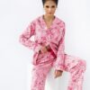 bawełniana rozpinana piżama damska róż