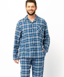 Piżama męska Flanelowa Key MNS 492 B25 rozpinana niebieska