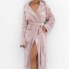 jasano rózówy długi szlafrok damski z kapturem ciepły