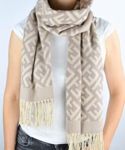 Szal damski Noviti we wzorek z frędzlami beżowy