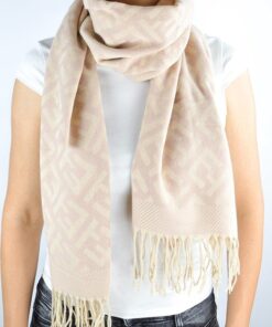 Szal damski Noviti we wzorek z frędzlami róż pudrowy