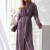 długi fioletowy szlafrok damski ciepły bez kaptura