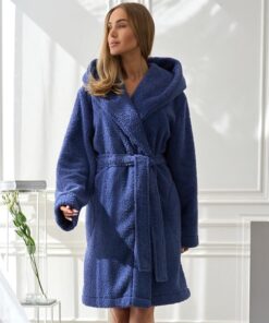 Szlafrok damski L&L 2555 Heaven z kapturem krótki granat Navy