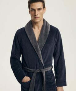 granatowy elegancki ciepły szlafrok męski