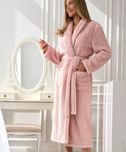 Szlafrok damski L&L Długi z szalowym kołnierzem jasny różowy