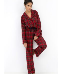 czerwona świąteczna piżama damska flanelowa rozpinana