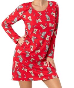 Koszula nocna Donna Bear Bawełniana krótka w misie czerwona