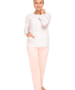 Alternative view of Piżama damska długi rękaw Rozpinana pudrowa morela