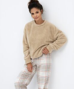 ciepła gruba bezowa pizama damska sensis