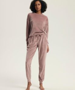 beżowa ciepłą piżama damska polarowa