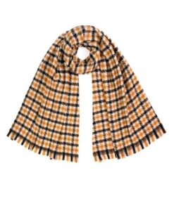 Szal damski Art of Polo długi 200cm w kratę czarno musztardowy