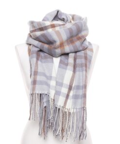 beżowo szary szal damski ciepły frędzle