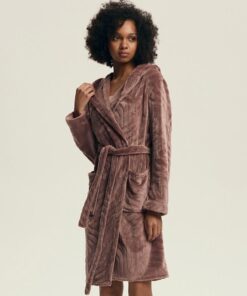 Szlafrok damski Henderson z kapturem do kolan mahoń