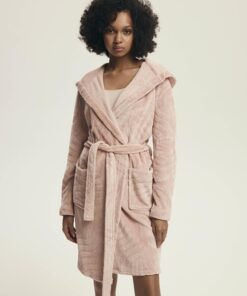 Szlafrok damski Henderson z kapturem do kolan dusty rose