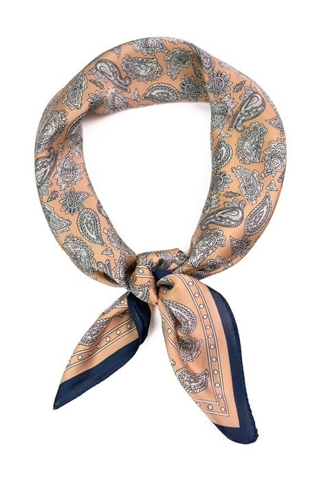 Elegancka apaszka damska Satynowa wzór paisley beżowa - obrazek 3