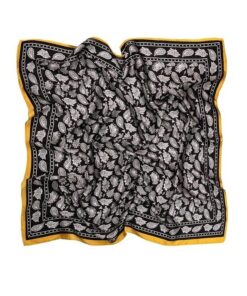 Elegancka apaszka damska Satynowa wzór paisley złoto czarna