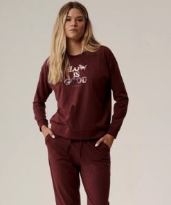 bordowa długa piżama damska atlantic bawełna