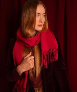 czerwony szalik damski z wełny wełniany 100%