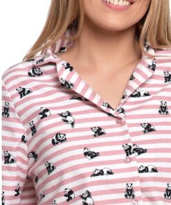 Alternative view of Piżama damska Moraj Flanelowa rozpinana pandy paski róż